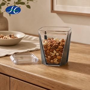 Tarro de almacenamiento hexagonal de acrílico gris claro con tapas modernas para alimentos Oem. - Product Image 1
