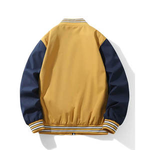 Chaqueta Varsity para Hombre, Amarillo y Azul Marino, Bordada, con Cierre Frontal, Talla Grande, Corte Regular, para Otoño - Product Image 2