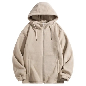 เสื้อแจ็คเก็ตมีฮู้ดผ้าฟลีซสำหรับขี่ม้า แบบ unisex ซิปยาว สีพื้น อุ่นสบายสำหรับฤดูหนาว มีกระเป๋า - Product Image 1