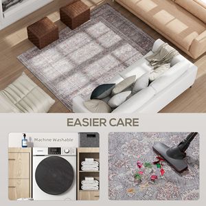 Tappeto Tradizionale con Stampa Floreale Lavabile in Lavatrice 4x6 Antiscivolo per Soggiorno e Camera da Letto Grigio e Marrone - Product Image 6
