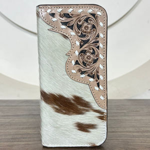Men's Cowhide Slim Long Bi-fold Wallet Hand Tooled Genuine Leather Wallets Blocking Card Holder with Floral Pattern Daily Used - Product Image 4