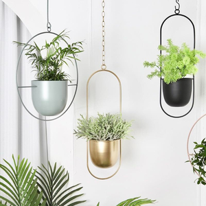 Modern Metal Hanging <b>Planters</b> for Indoor Outdoor Plants - <b>White</b> Mid-Century Minimalist Flower Pots with Heavy-Duty Chains - Product Image 6