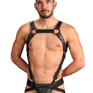Sous-vêtements pour hommes en cuir véritable, jockstrap en dentelle, respirant, extensible, style fetish, bretelles réglables, pour club - Product Image 5