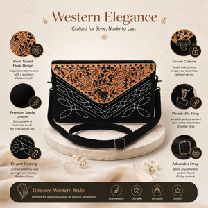Handmade Genuine Leather Western Crossbody Clutch Bag for Women | Tooled Floral Leather Shoulder Purse Vintage Boho <b>Handbag</b> - Product Image 5