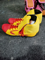 Chaussures de kick-boxing unisexes en cuir orange doré à tige haute, personnalisables, avec fermeture à boucle, respirantes, bottes d'entraînement pour arts martiaux