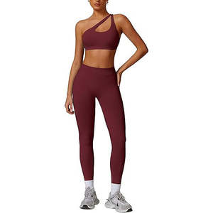 Ensembles de yoga réversibles 2 pièces respirants et légers en Spandex/Coton, leggings taille haute, extensibles dans les quatre sens, confortables et unis - Product Image 1