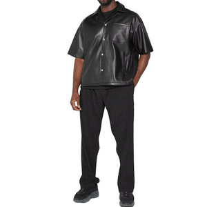 Chemise à manches courtes en cuir véritable pour homme, coupe ample, qualité supérieure, col rabattu, anti-rides, respirante, hiver - Product Image 3