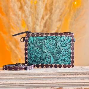 Venus Leathers Were Fashion <b>Single</b> Western Handmade Letter Pattern Floral Genuine Leather Crossbody Purse Zipper Closure 45-55cm - Product Image 1