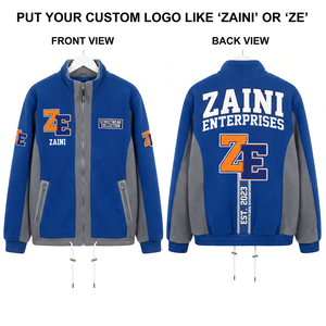 Premium 240gsm Polar Fleece <b>Running</b> <b>Jacket</b> Royal Blue Grey Panel Design Custom Applique Embossed Logo Full Zip Waterproof <b>Jacket</b> - Product Image 1