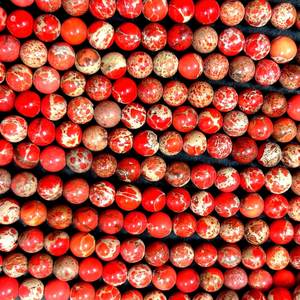 ลูกปัดพลอยแจสเปอร์จากตะกอนทะเลธรรมชาติ รูปทรงกลม สีแดงส้มสวยงาม แจสเปอร์อิมพีเรียล ร้อยเป็นเส้นเต็ม สำหรับทำเครื่องประดับ - Product Image 6