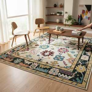 Tapis de luxe en laine noués à la main à motif floral, à poils ras, style marocain, pour la décoration intérieure d'hôtels et de villas - Product Image 2
