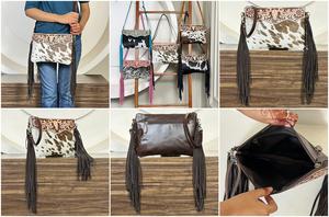 Factory Price 2026 Stylish Sling Hand Tooled Cowhide Leather Crossbody Fringe Bag Hair on Leather Shoulder Bag for Women's - Product Image 3