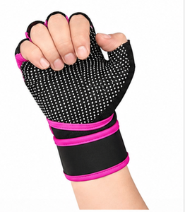 Unisex Neoprene Half Finger Gym <b>Gloves</b> Pink Trim <b>Weight</b> Lifting Fitness Workout Protection Pull On Design - Product Image 4