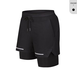 Pantalones Cortos Deportivos 2 en 1 Reflectantes y Sencillos para Hombre, Transpirables, de Secado Rápido, con Forro de Compresión, Cordón Ajustable, Cintura Media y Bolsillos Laterales - Product Image 1