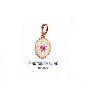 Colgante de Turmalina Rosa Personalizado OEM al por Mayor, Chapado en Oro Rosa, con Diseño de Flor Ovalada y Pétalos de Nácar Rosa, Piedra de Nacimiento de Octubre - Product Image 1