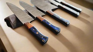 Ensemble de 5 couteaux de cuisine en acier Damas à 67 couches, style Viking, faits à la main, couteaux de chef ambidextres, manches en bois, pour une cuisson professionnelle - Product Image 6