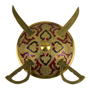 Espada y Escudo Decorativos para Colgar en la Pared, para Hogar, Oficina, Hotel o Restaurante, Diseño en Relieve, Dhal Talwar de Latón para Decoración de Bodas - Product Image 2