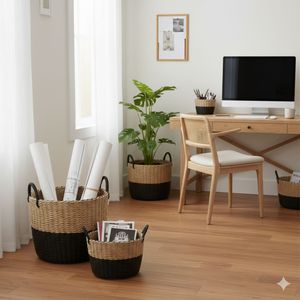 Juego de 3 cestas PANDA hechas a mano con corteza de banano - Product Image 4