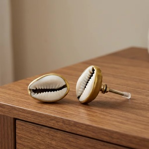 Industrial Design Brass Cowrie Shell Oval Shape Drawer <b>Knobs</b> Easy Installation for Dresser Cabinet Handles Bedroom Home Office - Product Image 1