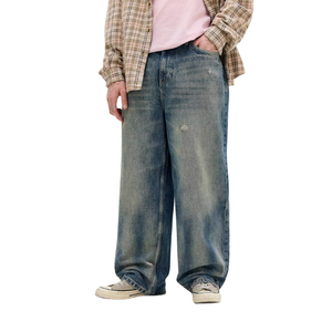 <b>Mens</b> Light Blue Straight Loose Fit Denim Pants Casual Streetwear Enzyme Wash Distressed Cotton Spandex Five Spring XS Quick Dry - Product Image 1