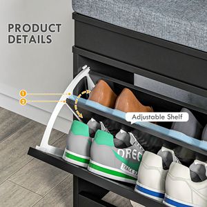 Panca Moderna Nera per Ingresso con Cuscino e 2 Cassetti, Contenitore per Scarpe con Capacità di 8 Paia - Product Image 5