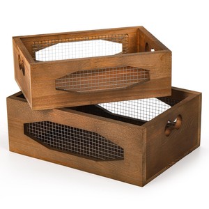 Panier à pain rustique en pin avec poignées en cuir - Vente en gros - Product Image 4