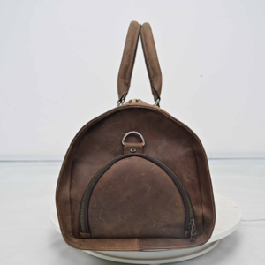 Bolsa de Viaje Clásica de Cuero Genuino en Forma de Barril con Cierre de Cremallera y Asa Redonda Unisex - Product Image 4