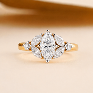 VVS1 Marquise Cut Diamond Engagement <b>Ring</b> for Women 10K Vermeil Yellow <b>Gold</b> Moissanite Floral Cluster Promise Wedding <b>Ring</b> - Product Image 1