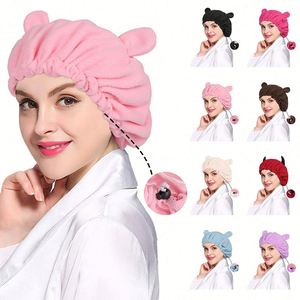 Gorro de dormir de forro polar con orejas bonitas, estilo sencillo para el hogar, material con forro de satén, cálido, cortavientos, gorro de invierno, gorro de ducha, regalo familiar - Product Image 1
