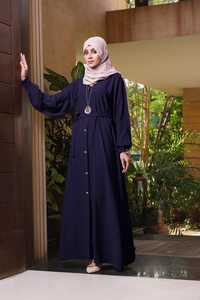 Modest <b>Islamic</b> Ramadan Handmade Dress Long Sleeve V Neck Solid Color Lightweight Daily Wear Women Abaya Muslim <b>Clothing</b> - Product Image 3