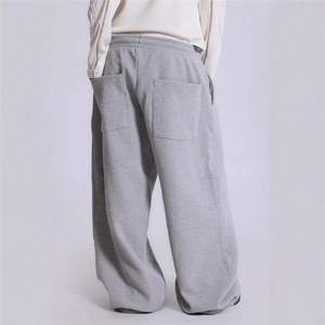 Pantalon de survêtement athlétique pour homme, en coton gris, coupe droite, ample, à jambes larges, motif gaufré, haute qualité, avec cordon de serrage - Product Image 4