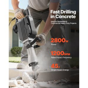 Martello Demolitore Elettrico Potente da 2800 W, 1200 BPM, con 3 Scalpelli, Vanga per Argilla, Valigetta per il Trasporto, per 110V - Product Image 3