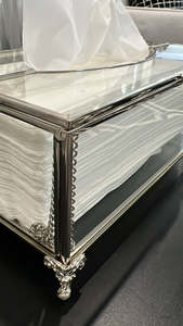 Wholesale Luxury Rectangle Home Decor Silver Metal Framed Plain Glass Tissue <b>Box</b> with Elegant Feet and Clasp Tissue Holder <b>Box</b> - Product Image 2