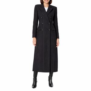 Abrigo Largo Casual de Mujer con Rayas Finas, Cierre de Botón, Corte Entallado, Ecológico, de Poliéster Suave, Calidad de Exportación - Product Image 2