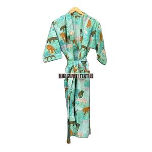 Kimono de algodón 100% con estampado de bloques indios, suave, transpirable, con tirantes finos, tamaño libre envolvente para la vida diaria, oferta de verano - Product Image 3
