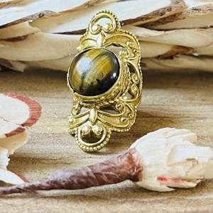 Hot Selling Tiger Eye Chunky <b>Ring</b> Vintage Filigree Style Boho <b>Ring</b> 18k Gold Plated Brass <b>Statement</b> Chunky Wholesale Womens <b>Ring</b> - Product Image 5