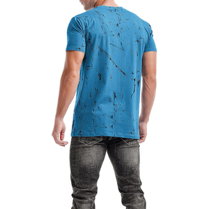 Men T <b>Shirt</b> Sky Blue Black Marble Vein Crack Pattern Short Sleeve Casual Crew Neck Summer Top - Product Image 5
