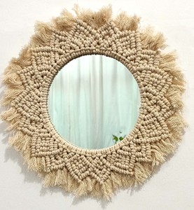 Venta al por mayor hecho a mano macramé espejo de pared artesanía bohemio espejo decorativo para la decoración del hogar - Product Image 3