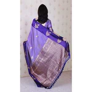 Sari de Seda Suave Violeta Elite Weaves, Diseño Floral Conceptual, Tejido con Zari, Prenda Tradicional Elegante - Product Image 5