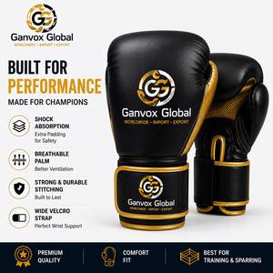 Ganvox Global Boxing <b>Gloves</b> 8OZ-16OZ Black Gold PU Leather High-Density Foam Padding Comfortable Durable Adjustable Wrist Strap - Product Image 3