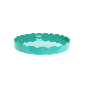 Plateau de service élégant et écologique bleu marine à motif floral, bord festonné, qualité commerciale durable, finition laquée haute brillance - Product Image 4