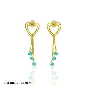 Pendientes Colgantes de Corazón de Latón Dorado Hechos a Mano con Borla de Cuentas Azules, Estilo Bohemio, Listos para Fiesta, Acabado Duradero Resistente al Deslustre - Product Image 1