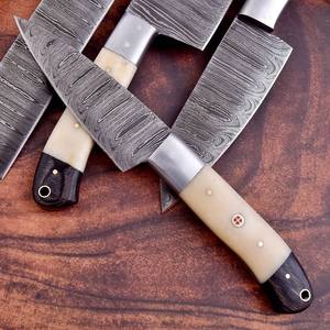 Custom Damascus Steel Kitchen <b>Knife</b> Set 5 Pcs Handforged Chef <b>Knife</b> Set with Camel <b>Bone</b> <b>Handle</b> Professional Cooking <b>Knives</b> - Product Image 3