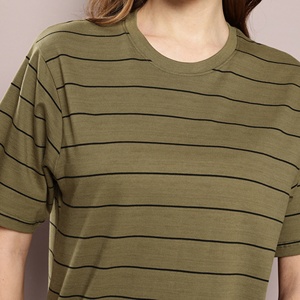 High Quality Knitted Customize women stripe t-shirt Ladies Short Sleeve TShirt Fashion <b>Tops</b> Hip Hop Styles stretch <b>crop</b> tees BD - Product Image 5