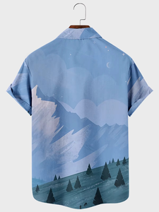 Camisa de manga corta con solapa para hombre, talla grande, Mountain 2, estampada, con bolsillos - Product Image 2