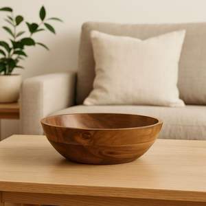 Bol en bois rond multi-usages, écologique, résistant au lave-vaisselle, design classique artisanal pour la cuisine et les fêtes - Product Image 1