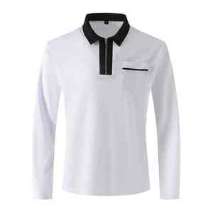 Polo homme personnalisé à manches longues coupe ajustée, col contrastant, décontracté, mode automne - Product Image 5