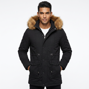 Veste matelassée à capuche pour homme, hiver, doublure épaisse en polyester, fermeture éclair, manches longues, style décontracté, noire, respirante à l'avant - Product Image 1