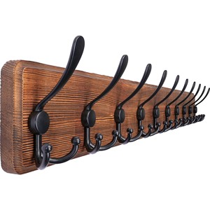 Mango Wood Wall Coat Rack with 10 Cast Iron <b>Hooks</b> | Wholesale Handcrafted - Product Image 6