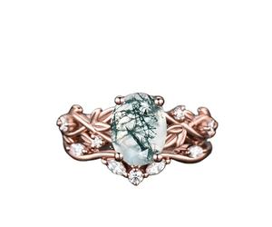 Banda nupcial de Plata de Ley 925, ágata de musgo, chapado en oro rosa, accesorios para mujer, compromiso de boda, anillo de regalo para el día de Navidad - Product Image 1